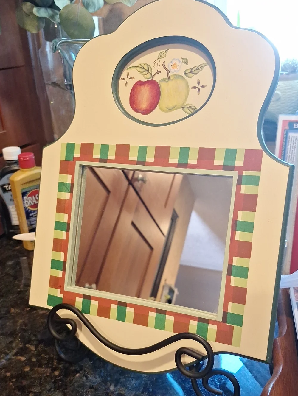 2002 Jo-Ann's Hand-Painted Apple Mirror with Checker Trim